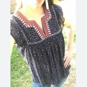 Stella & Dot Maette NWOT blue embroidered boho top - xs